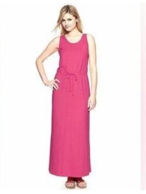 Gap Bright Pink Stretchy Rome Tank Maxi Dress Beach Elastic Waist Women Size XS